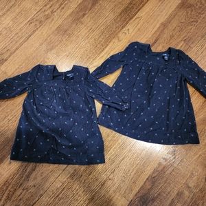 BabyGap set of matching toddler navy couderoy dresses w little flowers. 12-18mos